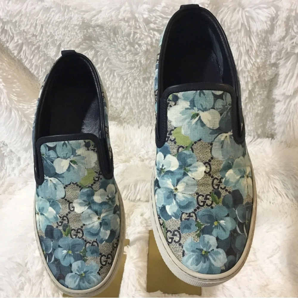Gucci Blue Floral Slip-On Sneakers - Picture 13 of 13